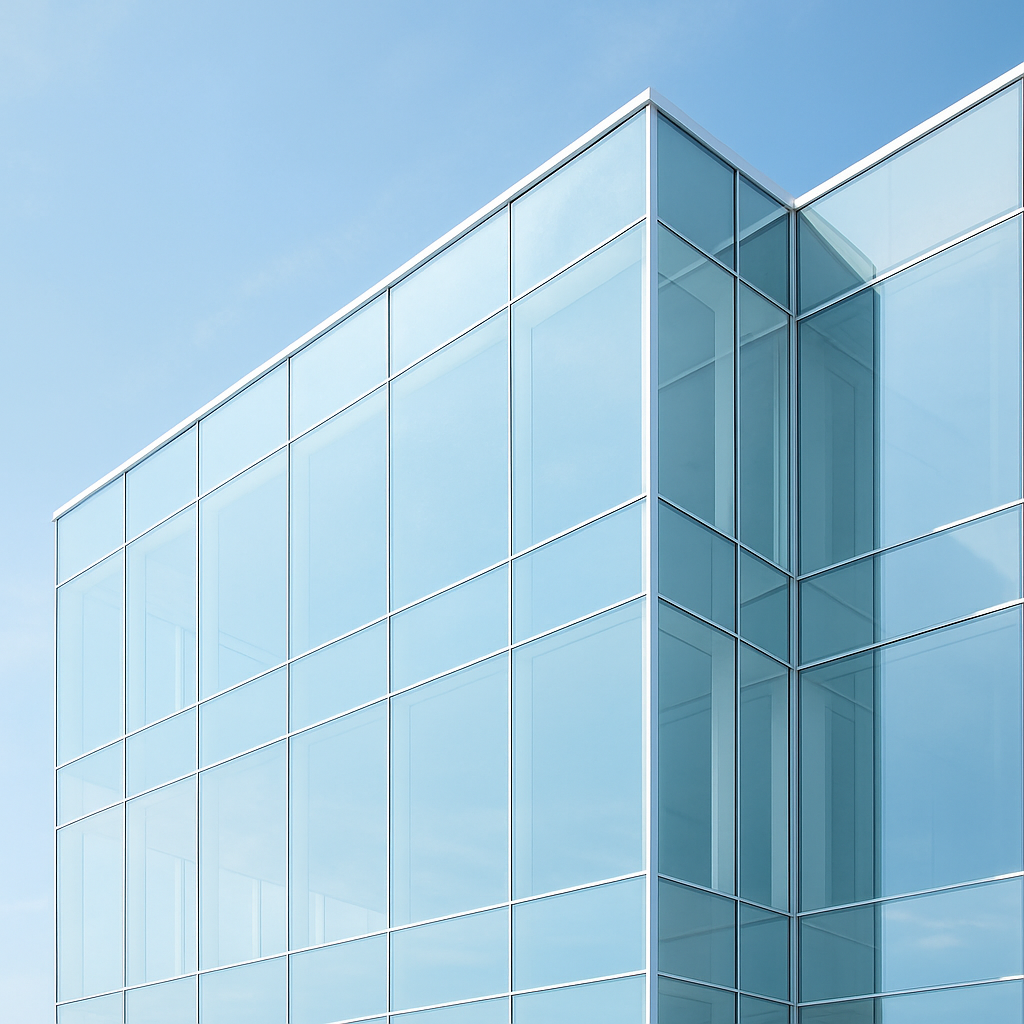 Nettoyeur professionnel de vitres en action sur une façade vitrée